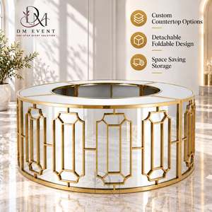 Barra de Bar Redonda Plegable con Marco Rectangular de Acero Inoxidable Blanco y Dorado Personalizado, con Superficie de Vidrio Templado Desmontable - Product Image 1