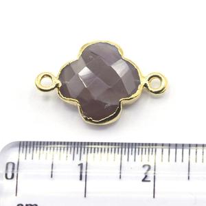 Piedra Lunar Marrón de 19 a 21 mm con Conector Chapado en Oro en Forma de Cuatro Hojas para la Fabricación de Joyas - Product Image 4