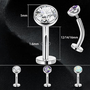 F136 titanio curvado Barbell flotante doble roscado internamente ópalo Arco Iris ombligo anillo elegante cuerpo joyería - Product Image 2