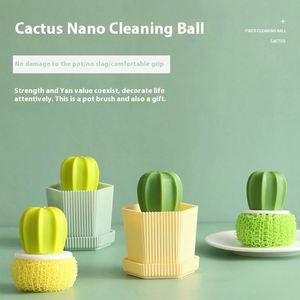 Cepillos de limpieza para el hogar y cocina con mango de bola de hadas, bola de limpieza nano, cambio de color degradado, de plástico, aptos para lavavajillas, para macetas - Product Image 3