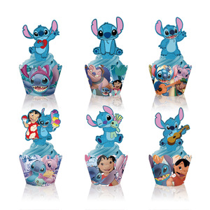 <span class=keywords><strong>Lilo</strong></span> and Stitch Paper Cup Cake Toppers Cake Surround Set para la decoración de la fiesta de cumpleaños de los niños - Product Image 1