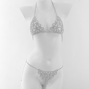 Sexy Bikini Lingerie Crystal Women Thong <strong>Panties</strong> Body Chain Rhinestone Bra and Thong Set Chains - Product Image 3