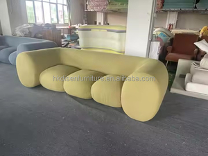 Sofá Comercial Curvo, Cómodo Sofá Intermede de Tela Azul Terciopelo, Sofá de 3 Plazas - Product Image 4