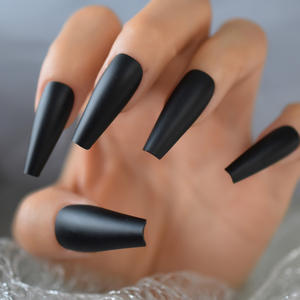Presse pure sur les ongles cercueil moyen solide <span class=keywords><strong>noir</strong></span> <span class=keywords><strong>mat</strong></span> bâton sur couverture complète réutilisable pour les femmes fille <span class=keywords><strong>faux</strong></span> ongles ensemble ongles longs - Product Image 3