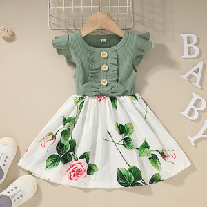 Abito Estivo 2026 per Bambine in Cotone con Maniche a Farfalla e Stampa Floreale, Modello Principessa a Trapezio per Età 1-8 Anni, Disponibile in Diversi Colori - Product Image 2