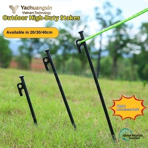 High-Strength Forged Steel Tent <b>Pegs</b> Stable <b>Camping</b> Tent <b>Pegs</b> with Hook and Hole Durable Steel <b>Pegs</b> & Mallets - Product Image 2