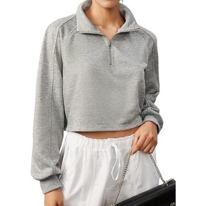 FOXA Sweat-shirt court à demi-zip pour femme, pull à col à manches longues, doublure polaire, pull basique, tenues d'automne - Product Image 1