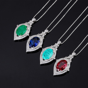 Kalung Liontin Batu Permata Berwarna Potongan Oval <span class=keywords><strong>Art</strong></span> <span class=keywords><strong>Deco</strong></span> Penjualan Langsung Pabrik Perhiasan Mewah Berlapis Emas 18K - Product Image 1