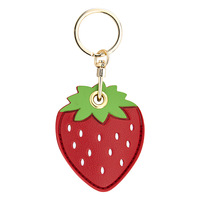Leuke fruitvormige PU-lederen beschermhoes voor toegangscontrolekaart, draagbare sleutelhanger met aardbeien-, citroen- en witte bessenpatroon