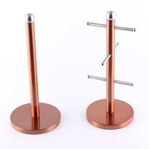 Rose Gold Color Stainless Steel Mug Tree Tissue Paper Holder Metal Mug Tree Tea Cup Set Round Tissue Holder