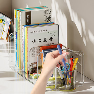 Serre-livres en acrylique transparent multi-niveaux pour bureau, étagère de rangement pour manuels scolaires avec séparateurs, organisez les livres - Product Image 2