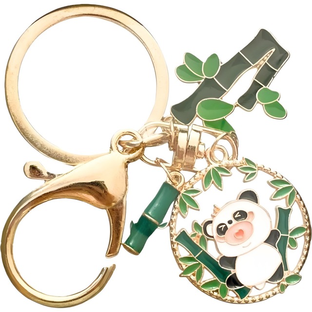 Cute Chinese Style Panda Keychain Enamel Bamboo Leaf Metal Keyring Gift for Women and Girls Decoration