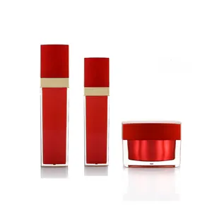 N4 217 140ml New Square Wine Red Packaging Plastic Bottle Rectangle Bright Red Cosmetic Set Bottle For Luxe Lotion Or Serum