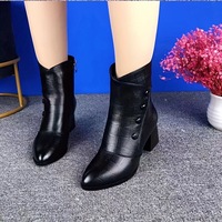 Bottines courtes chaudes à talons hauts en cuir souple ornées de fleurs, doublées de polaire épaisse, pour femme, collection Hiver 2025 - Vente transfrontalière