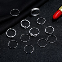 Ensemble de 12 bagues vintage empilables pour adolescentes, bijoux pour femmes, tendance, argent, étoile, lune, bague de phalange