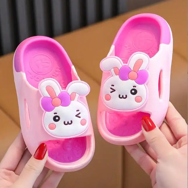 Chanclas de conejo para niños, sandalias de plataforma informales suaves, color rosa y púrpura, venta al por mayor