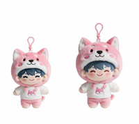 Porte-clés en peluche personnalisé pour garçon, personnage de dessin animé, poupée en peluche Husky à capuche, figurine d'anime, pendentif en peluche super doux, fabricant OEM ODM