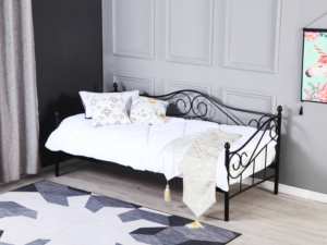 Cadre de lit de jour noir <span class=keywords><strong>Victoria</strong></span> métal canapé-lit plate-forme matelas fondation avec support à lattes en acier pour adulte - Product Image 2