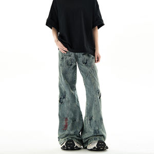 <span class=keywords><strong>JL</strong></span> กางเกงยีนส์ผ้าฟลีซระบายอากาศได้ดีของผู้ชายกางเกงยีนส์ทรงหลวมปักลายสไตล์อเมริกันวินเทจฤดูร้อน - Product Image 1