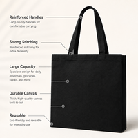 Schlichte Schwarze Canvas-Tragetasche Robuste Tasche mit Großer Kapazität für Arbeit, Einkaufen, Reisen, Fitness Blanko Individuell Bedruckbar Umweltfreundlich Wiederverwendbar
