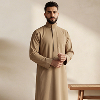 Thobe saoudien respirant en tissu texturé de haute qualité, vêtement islamique pour homme, léger, vêtements musulmans traditionnels