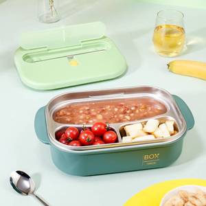 Lonchera PINKAH de 1000 ml, Bonita y Colorida, con 3 Compartimentos, de Acero Inoxidable, a Prueba de Fugas, con Palillos y Cuchara, para la Escuela - Product Image 3