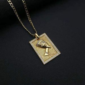 Yunnique Collier Pendentif Pharaon Égyptien en Acier Inoxydable Plaqué Or, Sertissage Pavé, Motif Visage Géométrique, Bijou Cadeau DZ130 - Product Image 3