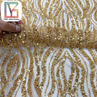 Tissu en dentelle africaine de luxe, broderie en tulle avec des paillettes dorées, tissu en dentelle à paillettes pour robes de mariée de luxe, robe de bal