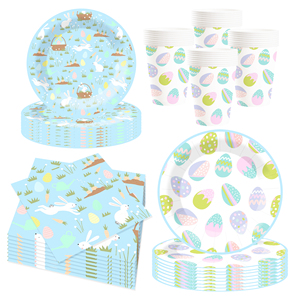 DAMAI Easter <b>Eggs</b> Theme Party Supplies Disposable Paper Plates 9 Inch Custom Napkin Blue with <b>Basket</b> Bunny Tableware Set - Product Image 4