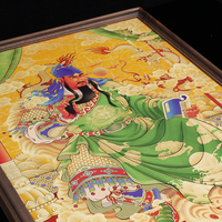 Figurine de Guan Yu en laiton et bois, motif 'Lecture Nocturne', design original, cadre à mortaise et tenon, logo personnalisé, fait main, finition thermique