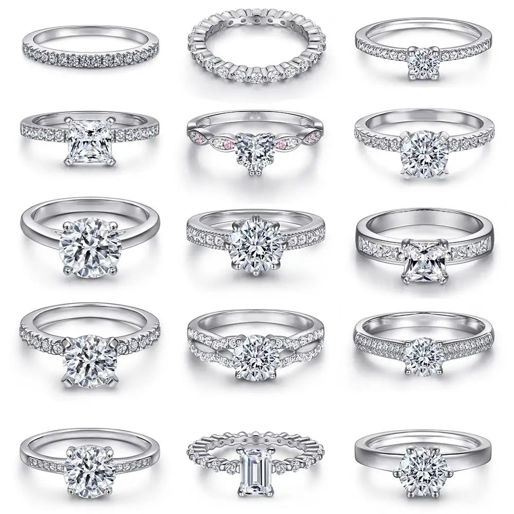 Anel de prata esterlina 925 personalizado para mulheres, joia de casamento, conjunto banhado a ouro, anéis empilháveis com corte redondo, joia CZ