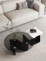 Table basse moderne nordique en verre, table à thé de luxe avec plateau en verre texturé et pieds personnalisables