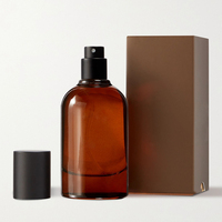 Capuchon en bois personnalisé de qualité supérieure Bouteilles en verre de parfum de luxe en ambre clair de 30ml 50ml 100ml avec boîte Vaporisateur cosmétique de luxe vide