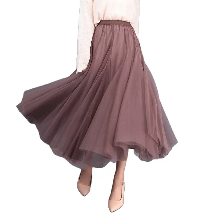 2022 Autumn Winter Vintage Tulle Skirt Women Elastic High Waist Mesh Skirts Long Pleated Tutu Skirt Female Jupe Longue