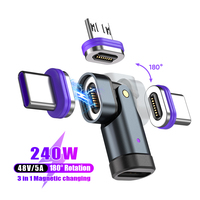 Connecteur de charge rapide PD240W 5A, tête 16 broches, adaptateur magnétique à 180 degrés pour téléphones portables et ordinateurs portables Android et iOS