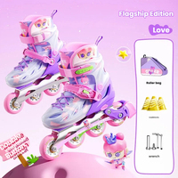En gros, Patins à roulettes en ligne réglables pour enfants, mignons, pour filles et garçons débutants, avec roues plates à motif floral intégré