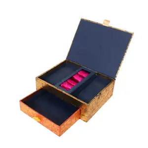 高級クラフトジュエリーボックス手作りゴールデンペーパージュエリー包装ボックスロック付き高品質クラフト紙引き出しジュエリーボックス