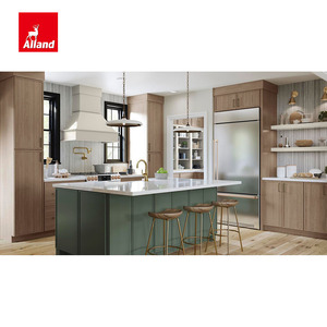 Allandgroup Armadietto da Cucina Personalizzato in Impiallacciatura di Acero e Mandorla, Verniciato Verde Salvia e Verde Harbor, <span class=keywords><strong>con</strong></span> Pannello a Doghe - Product Image 3