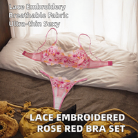 Ensembles de lingerie sexy en dentelle brodée, soutien-gorge et culotte, épaisseur standard, rouge rose, transparents, demi-chemises exotiques pour femme, ensembles de lingerie ODM en gros