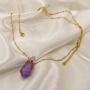 Botol parfum minyak esensial kalung liontin batu alami mata harimau Amethyst Quartz mawar perhiasan penyembuhan baja tahan karat emas - Product Image 3