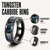 Bague de mariage personnalisée en carbure de tungstène noir pour homme, incrustation opale bleue et météorite, finition martelée, ajustement confortable, vente en gros