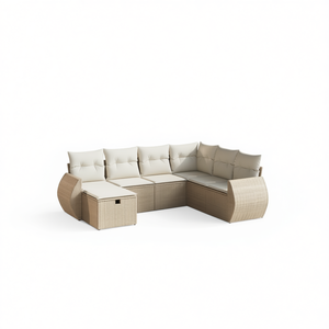 Ensemble de canapés de jardin modulaires modernes en polyrotin beige avec structure en acier, mobilier d'extérieur, ensemble de jardin 6 places - Product Image 1