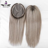 Blonde Ombre Épais 130% Réel Toupet de Cheveux Humains 7x8.5 À La Main Plein Mono Topper pour Les Femmes Chauves D'été Porter Postiche