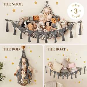 Organisateur de chambre d'enfant style bohème, hamac mural triangulaire réglable en corde de coton tressée à la main pour rangement et décoration - Product Image 6