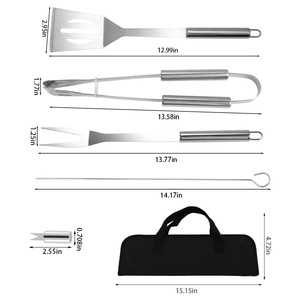 Juego de herramientas para barbacoa de acero inoxidable portátiles: espátula, pinzas, tenedor, brochetas <span class=keywords><strong>y</strong></span> soporte para maíz, con bolsa de transporte, apto para lavavajillas - Product Image 3