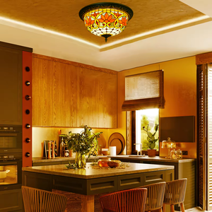 <span class=keywords><strong>Plafonnier</strong></span> Vintage Tiffany Style <span class=keywords><strong>Baroque</strong></span> Vitrail Fleur de Lotus Encastré Suspension Installation Couloir Salon - Product Image 4