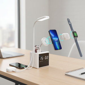 Lampe de bureau multifonctionnelle 3 en 1, station de charge magnétique sans fil, double réveil, chargeur de téléphone sans fil Magsafered 15W - Product Image 1