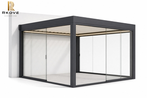 Pérgola de pared RKove 4x4m con paneles de vidrio, luz LED, terraza de lujo para desayunos, para casa, jardín, villa, pérgola inteligente de aluminio. - Product Image 4