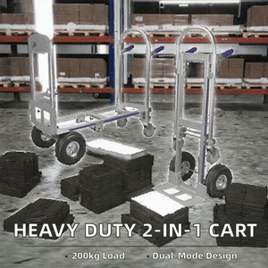 3 in 1 Aluminum Portable Industrial Four-<b>Wheel</b> Hand <b>Cart</b> Folding Trolley Extended Plate Non Slip Handle Utility Moving Ramp - Product Image 2