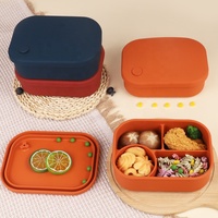 Boîte à lunch bento en silicone de qualité alimentaire à 4 compartiments, étanche, pour écoliers et enfants, boîte à lunch bento en silicone avec couvercle